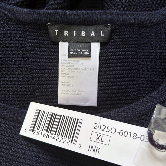 TRIBAL Sweater Tunic Pullover Top Silver Grommets ΒΎ Sleeve Hi Low Chiffon Panels - Picture 11 of 15